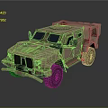 Detailed Military Off Road Vehicle Sculpture Carving with Armored Body and Heavy Duty Tires