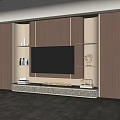 Modern TV Wall Design With Wooden Panels Stone Countertop Open Shelves And Decorative Items