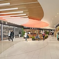 Busy Shopping Mall Atrium With People Walking Shops And Modern Ceiling Design