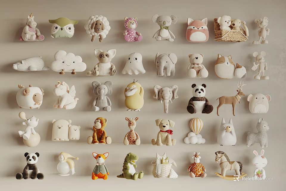 Cute Plush Toys Collection With Various Animal Designs And Soft Textures 3d model 