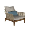 Modern Wicker Leisure Chair With Wooden Frame And Gray Blue Soft Cushions