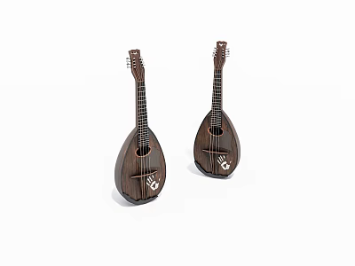 Two Handcrafted Wooden String Instruments With Pear Shape And Strings Displayed 3d model