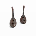 Two Handcrafted Wooden String Instruments With Pear Shape And Strings Displayed