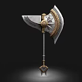 Ornate Battle Axe With Intricate Gold Silver Metal Decorative Design And Spiked Handle