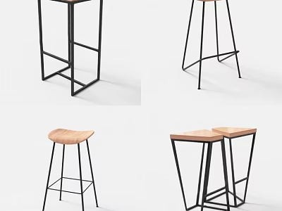 Modern Bar Stools With Sleek Metal Frames And Wooden Seats Design 3d model