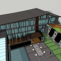 Modern Office Building With Glass Curtain Walls And Outdoor Plaza Seating Areas