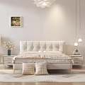 Cozy Background Double Bed In Light Bedroom With Nightstands And Wall Art