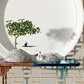 New Chinese-style Duanjing Platform Zen Porch Set-up Cabinet Rack Plant Stone 3d model