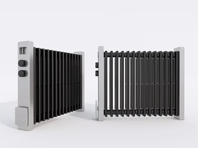 Modern Black and Silver Heating Radiators with Vertical Structure and Control Knobs 3d model