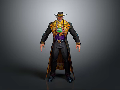 Elegant Fashionable Long Coat With Stylish Hat And Decorative Scarf 3d model