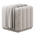Soft Modern Gray Pleated Upholstered Stool With Herringbone Pattern Blanket 3d model