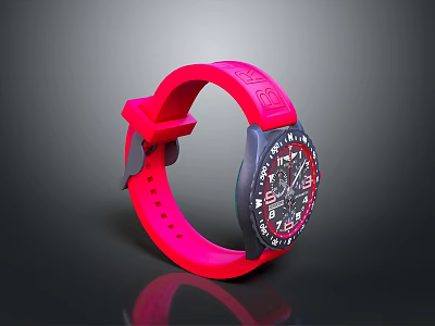 Stylish Pink Strap Watch With Black Dial And Numerical Markings For Daily Use 3d model