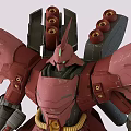 Detailed Red Mecha Figure In Action Pose With Weapon Shield And Pink Components