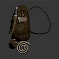 Brown Leather Backpack With Straps Pockets And Outdoor Rolled Blanket Accessory 3d model