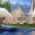 Modern Garden Landscape Design With Green Lawn Trees Water Feature And Pathways