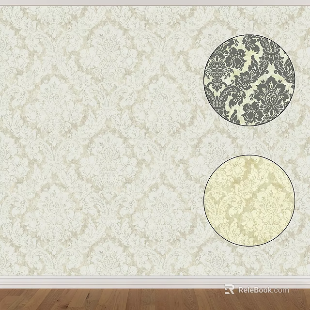 Elegant Decorative Wallpaper Components With Damask Patterns And Color Variations 3d model 