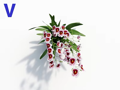 White Pink Red Centered Flower Bouquet with Green Leaves Decorative Arrangement 3d model