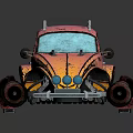 Vintage Beetle Style Car With Pink Orange Gradient Worn Texture Modified Wheels And Glowing Accents