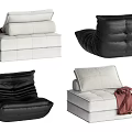 Modern Lazy Sofa Designs in White Black Leather with Soft Cushions 3d model