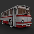 Vintage Red and Gray Bus with Classic Exterior Design and Front View