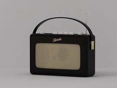 Schulz Black Retro Radio Speaker With Mesh Front Handle And Antenna Design 3d model