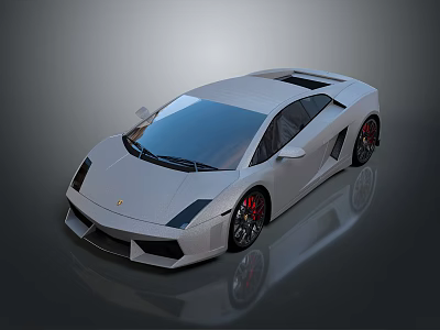 White Sleek Sports Car With Black Windows Red Rims And Aerodynamic Design 3d model