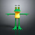 Green Cartoon Reptile With Yellow Belly Open Arms Friendly Expression On Gray Background Reflective Base