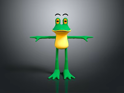 Green Cartoon Reptile With Yellow Belly Open Arms Friendly Expression On Gray Background Reflective Base 3d model