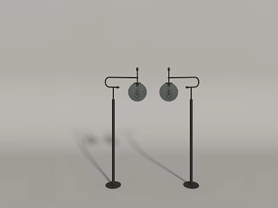 Pair Of Modern Black Floor Lamps With Round Shade And Curved Pole 3d model