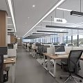 Modern Public Office Space With Open Desks Ergonomic Chairs Windows Lighting And Storage Cabinets