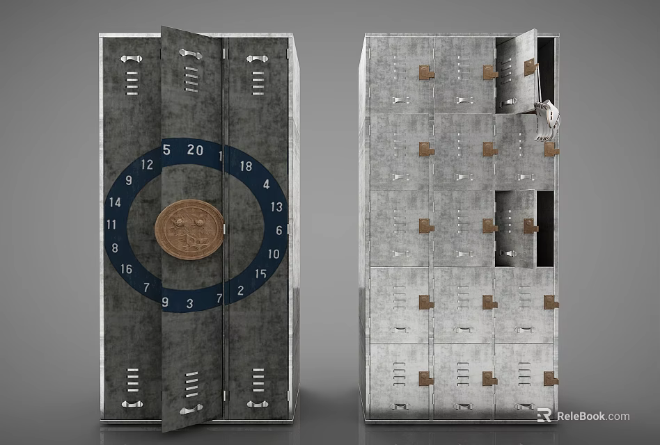 Secure Metal Safe Door With Circular Dial Numbered Scales And Square Locks 3d model