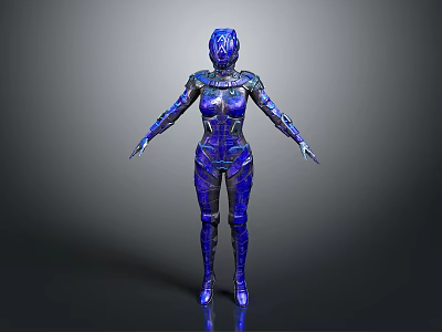 Futuristic Female Game Movie Character In Blue Metallic Armor With Sci Fi Design 3d model