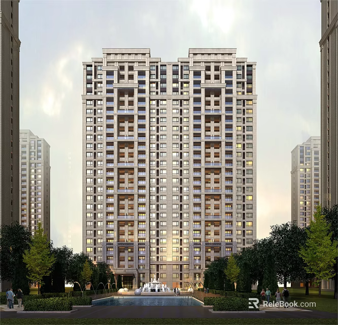 Modern High Rise Residential Towers With Tree Surroundings And Urban Exterior Design 3d model 