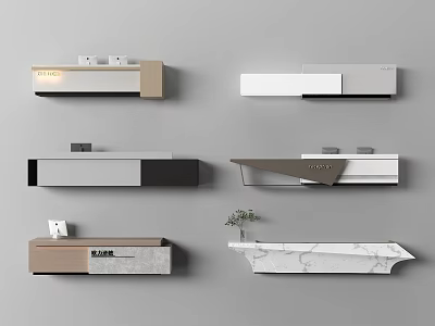 Modern Reception Desk Designs With Marble Counter And Wooden Cabinet Elements 3d model