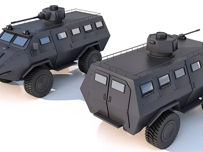 Black Armored Functional Vehicle With Multiple Windows And Roof Turret 3d model