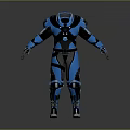Futuristic Armored Character In Blue And Black Sci Fi Armor Standing Pose