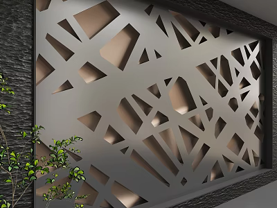 Modern Decorative Wall With Geometric Cutout Design And Gray Finish For Interior 3d model