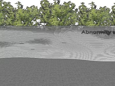 Outdoor Feature Wall With Wavy Lines Green Trees And Paved Ground 3d model