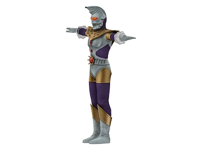 Silver Armored Game Movie Character With Purple Gold Details Red Eyes And Outstretched Arms 3d model
