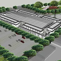 Modern Commercial Building Design With Surrounding Trees Parking Lot And Cars