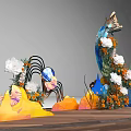 Butterfly Decorations With Orange White Flowers Blue Steps And Fan Ornaments