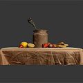 Cozy Table Setting With Pink Beige Tablecloth Ceramic Jug Lemon Half Strawberries And Bread Slices