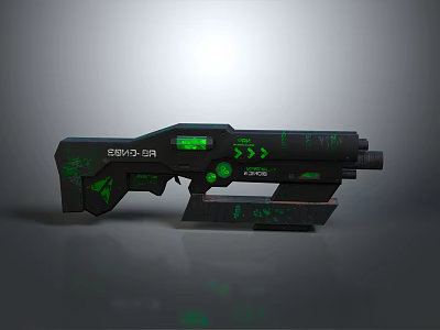 Futuristic Sci Fi Weapon With Green Glowing Accents And Sleek Black Design 3d model