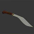 Curved Knife 3D Model With Silver Blade And Brown Handle