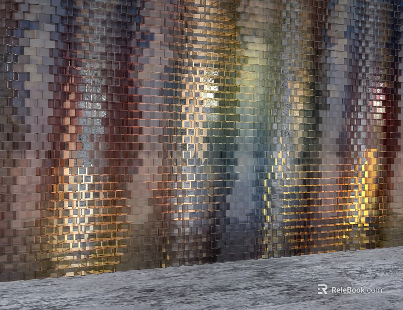 Metallic Wall With Small Tiles And Lighting Effects 3d model 