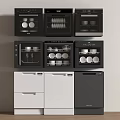 Modern Black And White Kitchen Appliances Stacked With Ovens Dishwashers And Cabinets