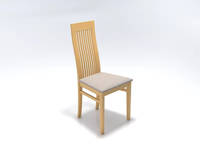 Wooden Single Chair With Vertical Slat Back Light Gray Padded Seat Modern Simple Design 3d model