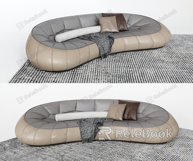 Modern Multiplayer Sofa Long Sofa Curved Sofa Pillow Blanket Carpet Eggshell Sofa Combination Sofa model