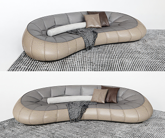 Modern Multiplayer Sofa Long Sofa Curved Sofa Pillow Blanket Carpet Eggshell Sofa Combination Sofa 3d model