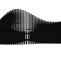 Black Modern Outdoor Chair With Curved Metal Slats And Sleek Design Structure